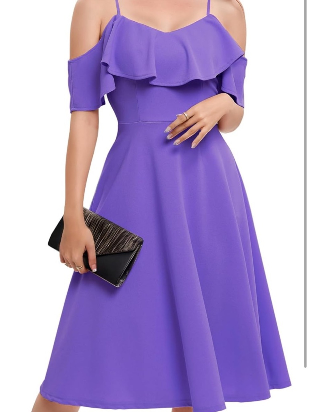 Off-Shoulder Ruffle Midi Dress in Violet - Picture 2 of 7